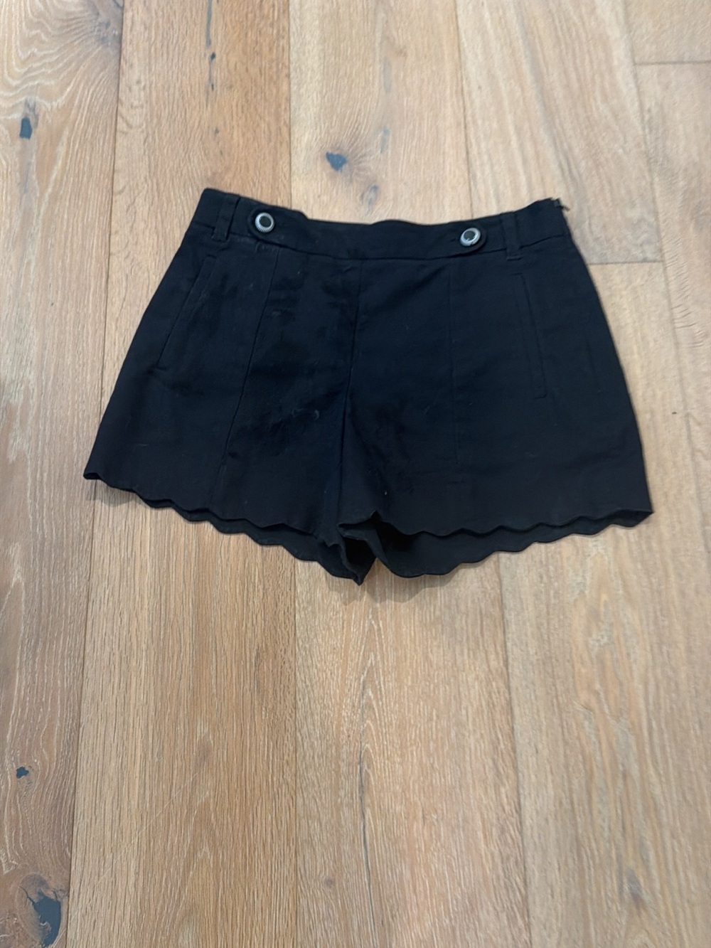 Anthropologie Black Scalloped Hem High-Waist Shorts